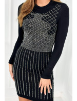 Pletené šaty so strieborným zirkónovým motívom čierna