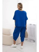 Súprava bavlnená blúzka + nohavice chrpová modrá