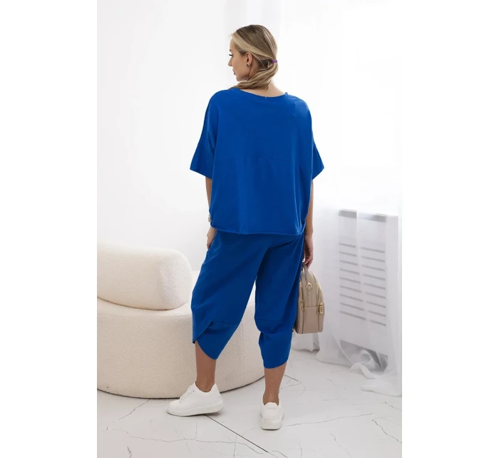 Súprava bavlnená blúzka + nohavice chrpová modrá