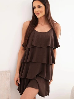 Dámske mini šaty s volánikmi hnedé