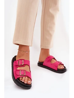 Klapki Damskie Na Platformie Z Klamrami Fuksja Simbes