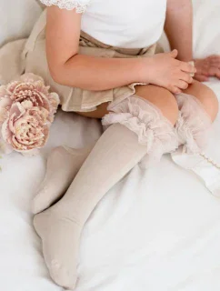 Bavlnené detské ponožky s béžovým tylom