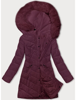 Prešívaná dámska zimná bunda vo vínovej bordovej farbe s kapucňou LHD (2M-057)
