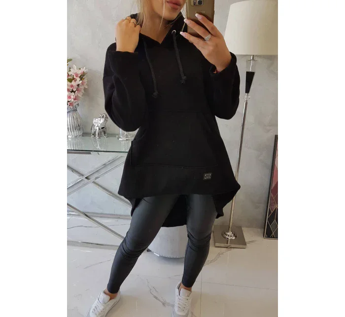 Zateplená mikina s dlouhými zády a kapucí černá