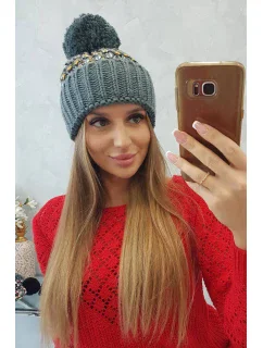 Dámska čiapka Ellen s brmbolcom K325 tmavo šedá + žltá