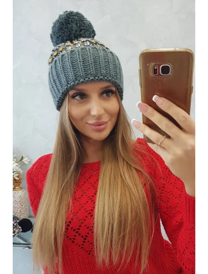 Dámska čiapka Ellen s brmbolcom K325 tmavo šedá + žltá