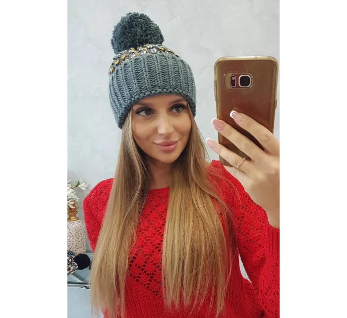 Dámska čiapka Ellen s brmbolcom K325 tmavo šedá + žltá