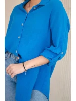 Bavlnená mušelínová košeľa oversize tyrkysová