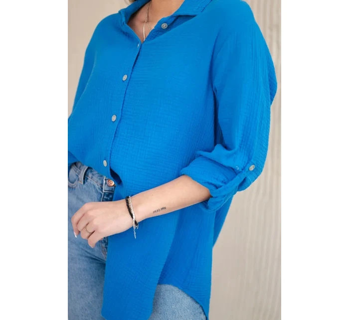 Bavlnená mušelínová košeľa oversize tyrkysová