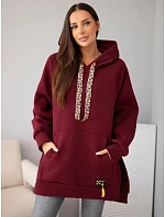 Mikina dámská oversize z bavlny s kapucí a kapsou bordó Mikina dámská oversize z bavlny s kapucí a kapsou bordó