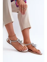 Dámské Ploché Sandály S Ozdobným Stříbrné model 21662037 - EVENTO
