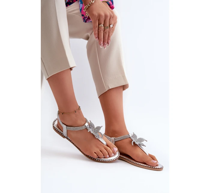 Dámské Ploché Sandály S Ozdobným Stříbrné model 21662037 - EVENTO