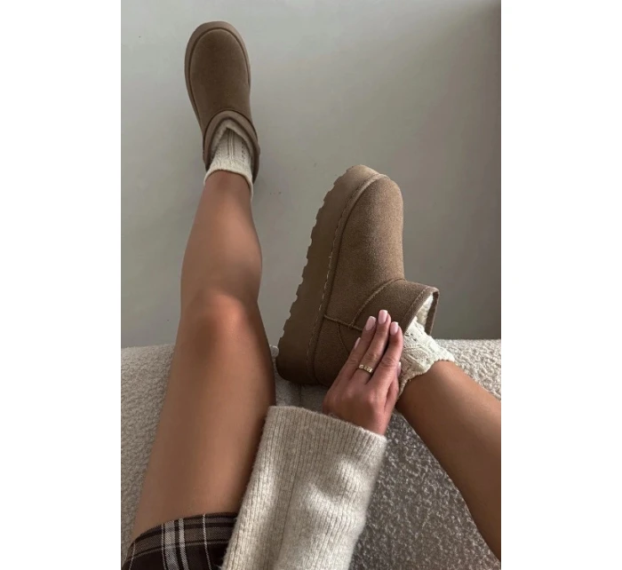 Śniegowce Damskie Na Platformie Ocieplane Futerkiem Khaki Vesirae Śniegowce Damskie Na Platformie Ocieplane Futerkiem Khaki Vesirae