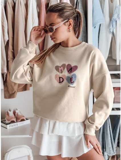 Dámská mikina nadměrné velikosti se srdíčky cappuccino Dstreet model 21988161 - FashionStreet