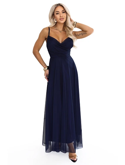 maxi šaty na ramínka s výstřihem do V – tmavě modré model 22269162 - numoco basic maxi šaty na ramínka s výstřihem do V – tmavě modré model 22269162 - numoco basic