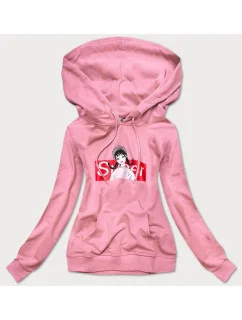Dámska športová mikina vo špinavo ružovej farbe s kapucňou (N4596)