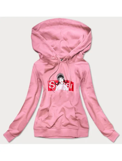 Dámska športová mikina vo špinavo ružovej farbe s kapucňou (N4596)