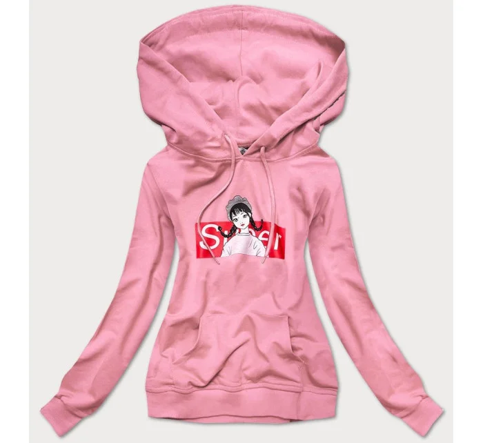 Dámska športová mikina vo špinavo ružovej farbe s kapucňou (N4596)