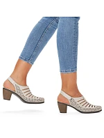 Kožené sandály na podpatku W model 22050556 beige - Rieker Kožené sandály na podpatku W model 22050556 beige - Rieker