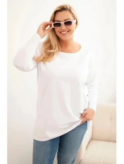 Dámske Plus veľkosť bavlnené okrúhle krku blúzka biela