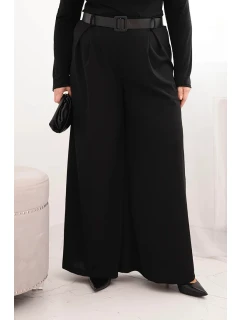 Dámske Plus veľkosť široké nohavice s opaskom čierna