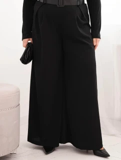Dámske Plus veľkosť široké nohavice s opaskom čierna