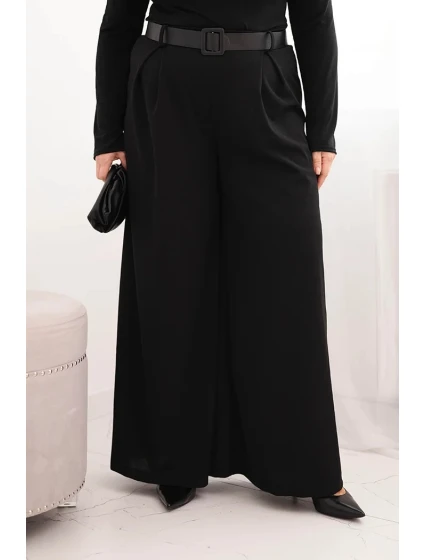 Dámske Plus veľkosť široké nohavice s opaskom čierna