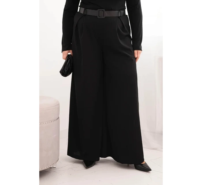 Dámske Plus veľkosť široké nohavice s opaskom čierna