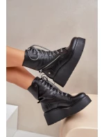 Kožené Botky Worker Na Platformě A Klínu model 21678220 Černé - Maciejka