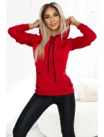 Červená teplá dámská mikina s kapucí a kapsami model 20616922 - numoco