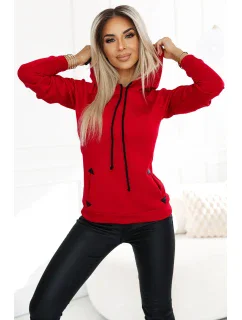 Červená teplá dámská mikina s kapucí a kapsami model 20616922 - numoco
