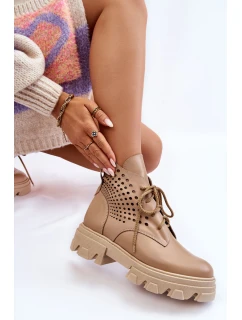 Prolamované Kožené Boty Workery Béžové model 21560400 - Boto