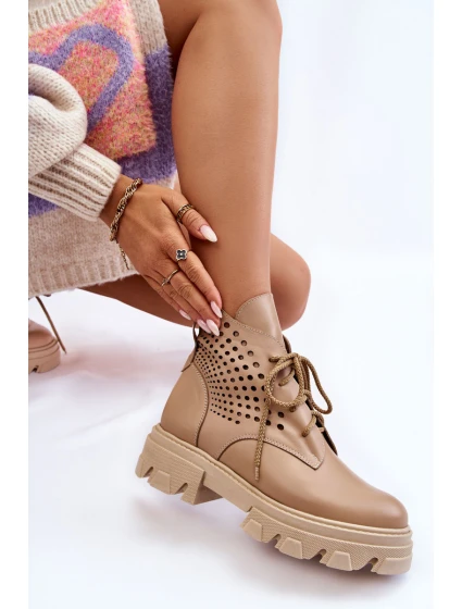 Prolamované Kožené Boty Workery Béžové model 21560400 - Boto Prolamované Kožené Boty Workery Béžové model 21560400 - Boto