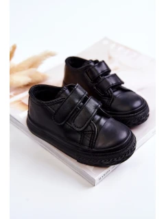 Dziecięce Skórzane Tenisówki Trampki Na Rzepy Czarne Foster