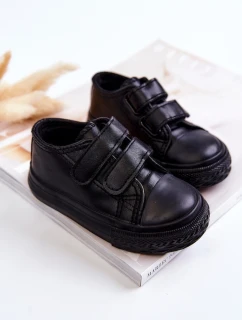 Dziecięce Skórzane Tenisówki Trampki Na Rzepy Czarne Foster