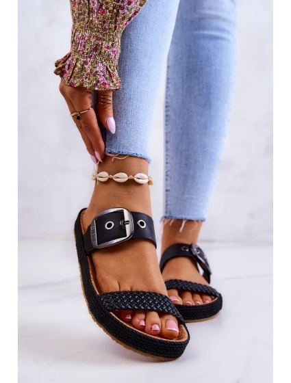 Modne Klapki Ze Sprzączką Big Star JJ274730 Czarne