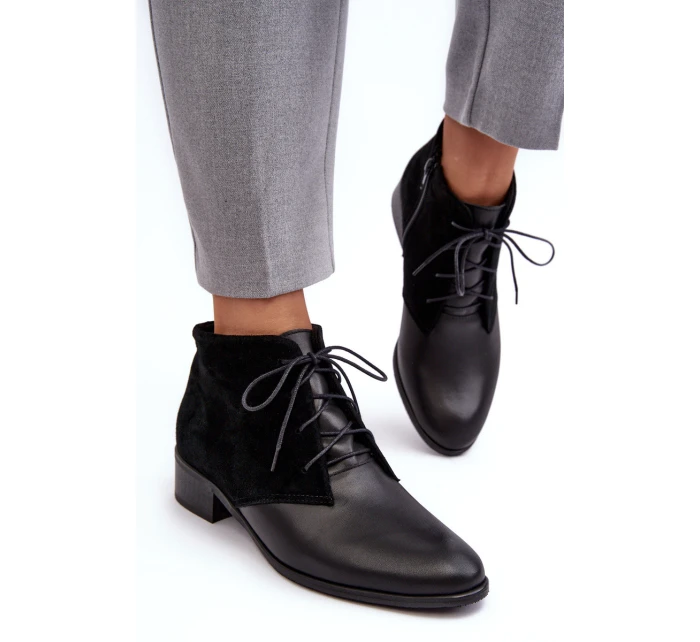 Modne Damskie Sznurowane Botki Czarne Kefora Modne Damskie Sznurowane Botki Czarne Kefora