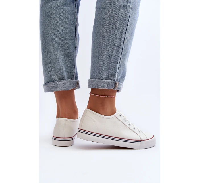 Damskie Trampki Z Eko Skóry Białe Lirean