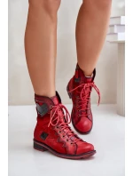 Kožené Zateplené Boty Dámské Na Plochém Podpatku model 21677266 Červené - Maciejka