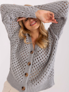 Sivý voľný sveter s ažurovým vzorom