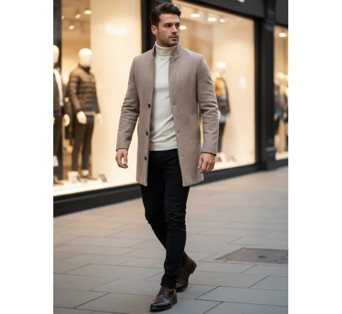 Pánsky jednoradový kabát hnedý FashionStreet CX0442