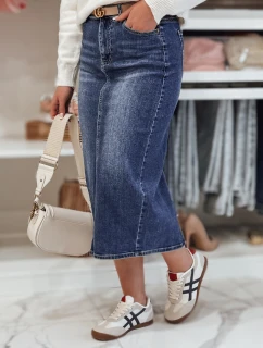 Džínsová midi sukňa s rozparkom MERITTA navy blue FashionStreet CY0482