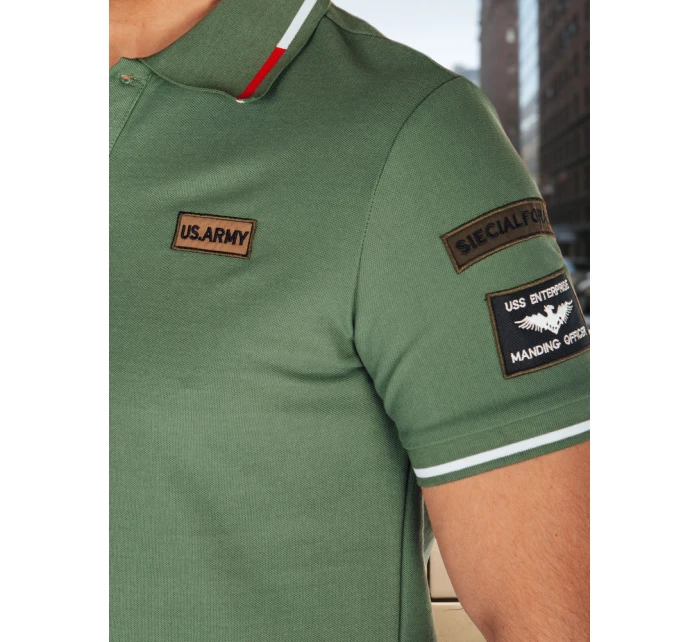 Pánske polo tričko so záplatami zelené FashionStreet PX0634
