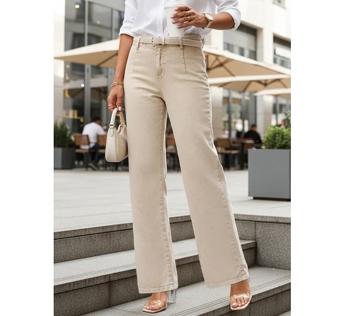 Jeansy damskie wide leg z wysokim stanem beżowe model 22120950 - FashionStreet