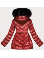 Lesklá zimná bunda v bordovej farbe bordová s mechovou kožušinovou podšívkou (w673)