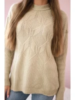 Svetr model 18970345 přes hlavu s módní vazbou béžový - K-Fashion