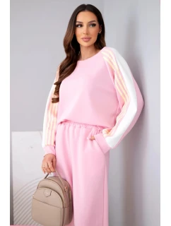Dámský komplet z měkkého materiálu s lampasem a model 22015446 světle růžový - K-Fashion