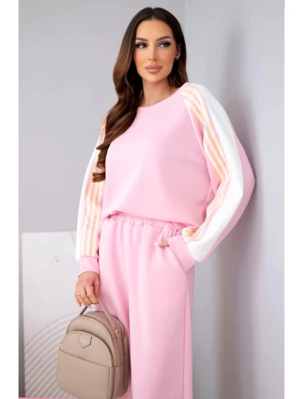 Dámský komplet z měkkého materiálu s lampasem a model 22015446 světle růžový - K-Fashion