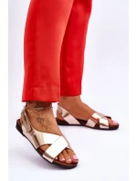 kožené sandály na suchý zip Zlaté model 21617359 - Zazoo