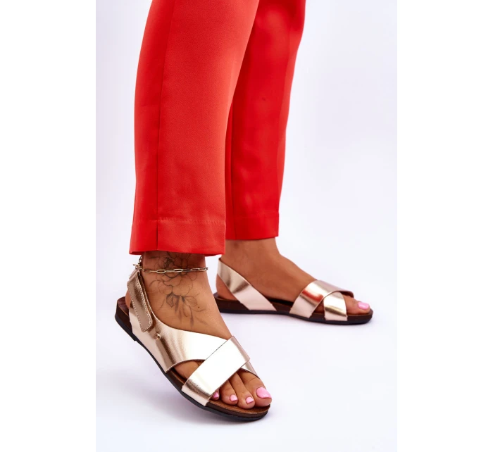 kožené sandály na suchý zip Zlaté model 21617359 - Zazoo